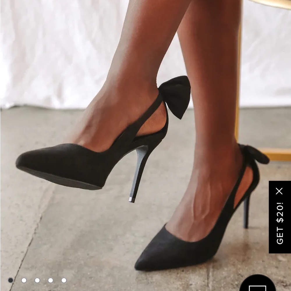 NWT Sarika Black Suede Pointed-Toe Slingback Bow Pumps